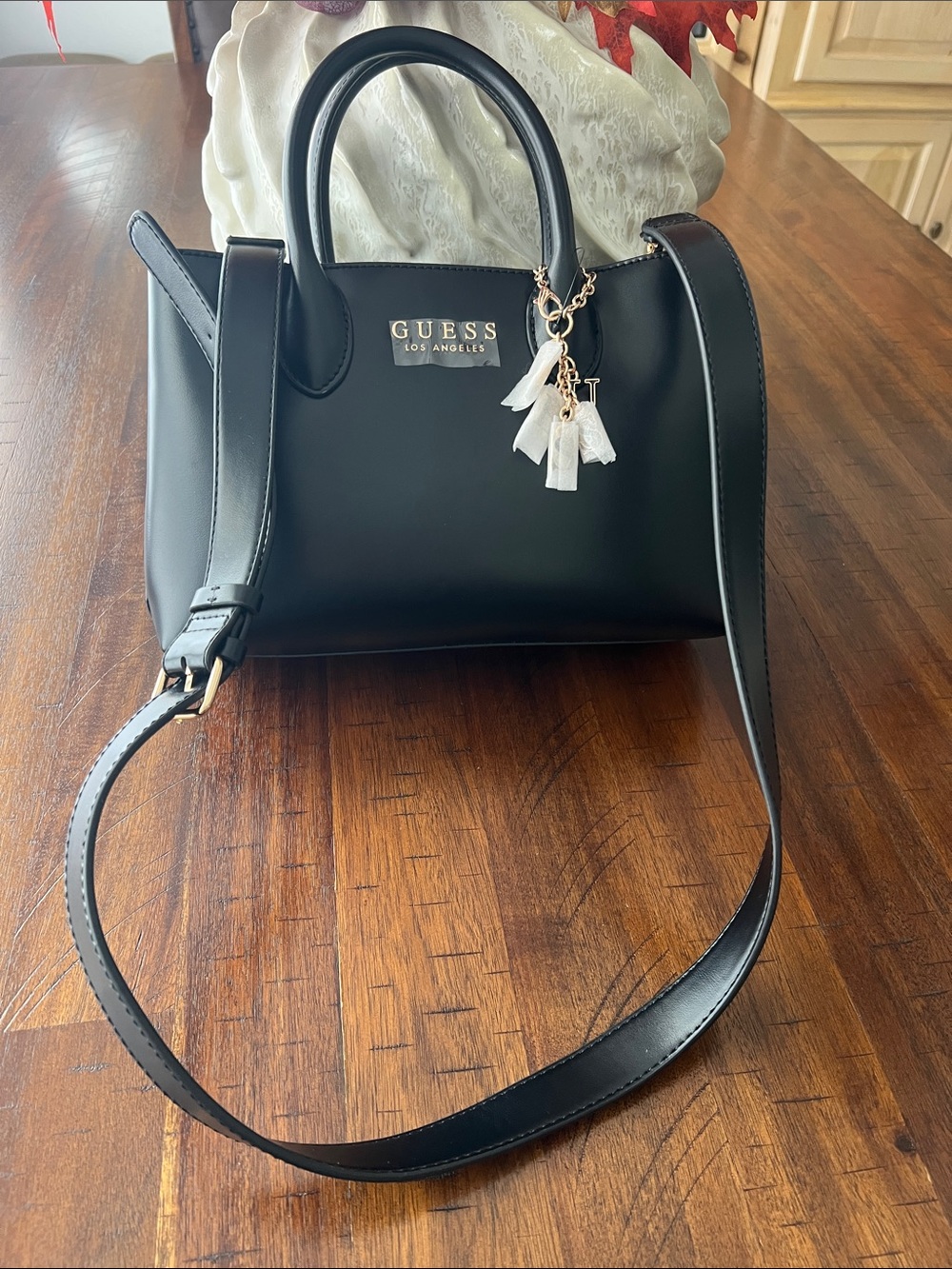 Guess Black Satchel with Gold Logo and Tassel Charm - Picture 4 of 7